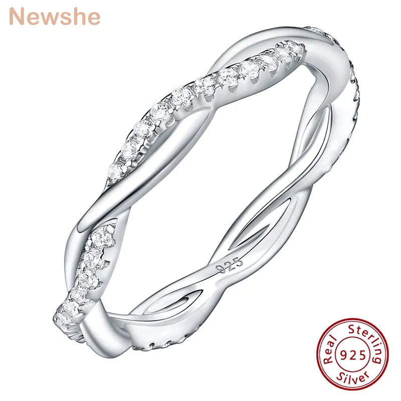 

Newshe 925 Sterling Silver Wedding Ring for Women Twist Rope Wave Design Curve Band CZ Jewelry