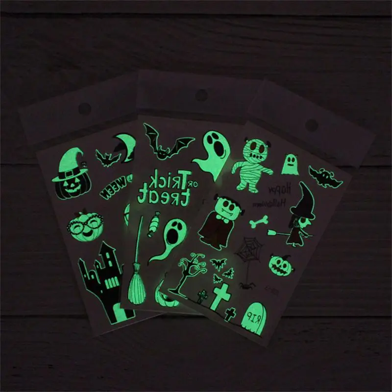 

Светящаяся наклейка на Хэллоуин, водостойкая тату-наклейка, мультяшный паук, паутина, тыква, смешная переводная наклейка для детей, подароч...