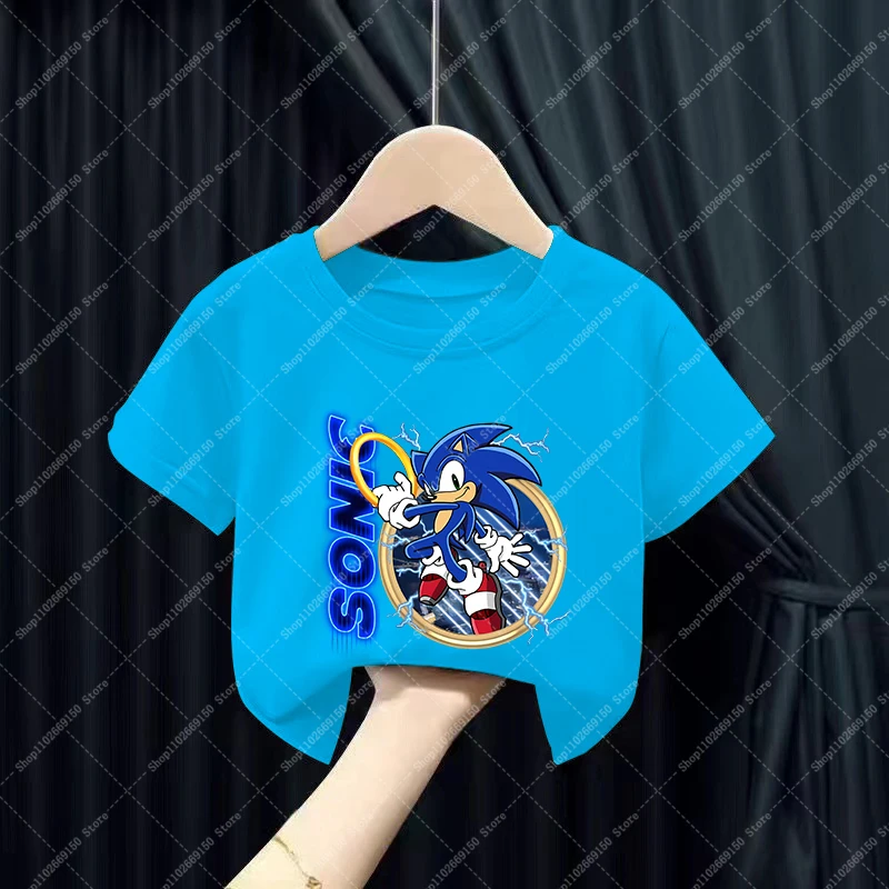 Футболка Sonics с коротким рукавом для мальчиков Детская Хлопковая одежда аниме