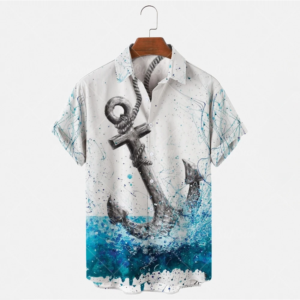 Hawaiian Men's Casual Shirts, Marine 3d Print Shirts, Single Button, Lapel, Beach Short Sleeves, New 2022