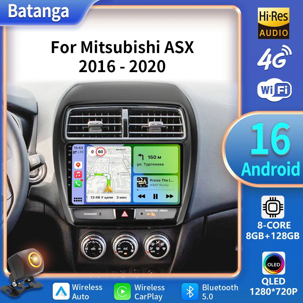 Фото Автомобильный радиоприемник QLED Android 16, мультимедийный видеоплеер для Mitsubishi ASX 1 2010-2016, GPS-стерео CarPlay, 5G, головное устройство №1