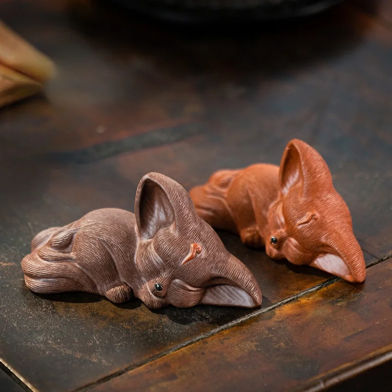 

Китайская исинская фиолетовая глиняная скульптура, чайная статуя животного, счастливая лиса, художественные украшения, чайная статуэтка ж...