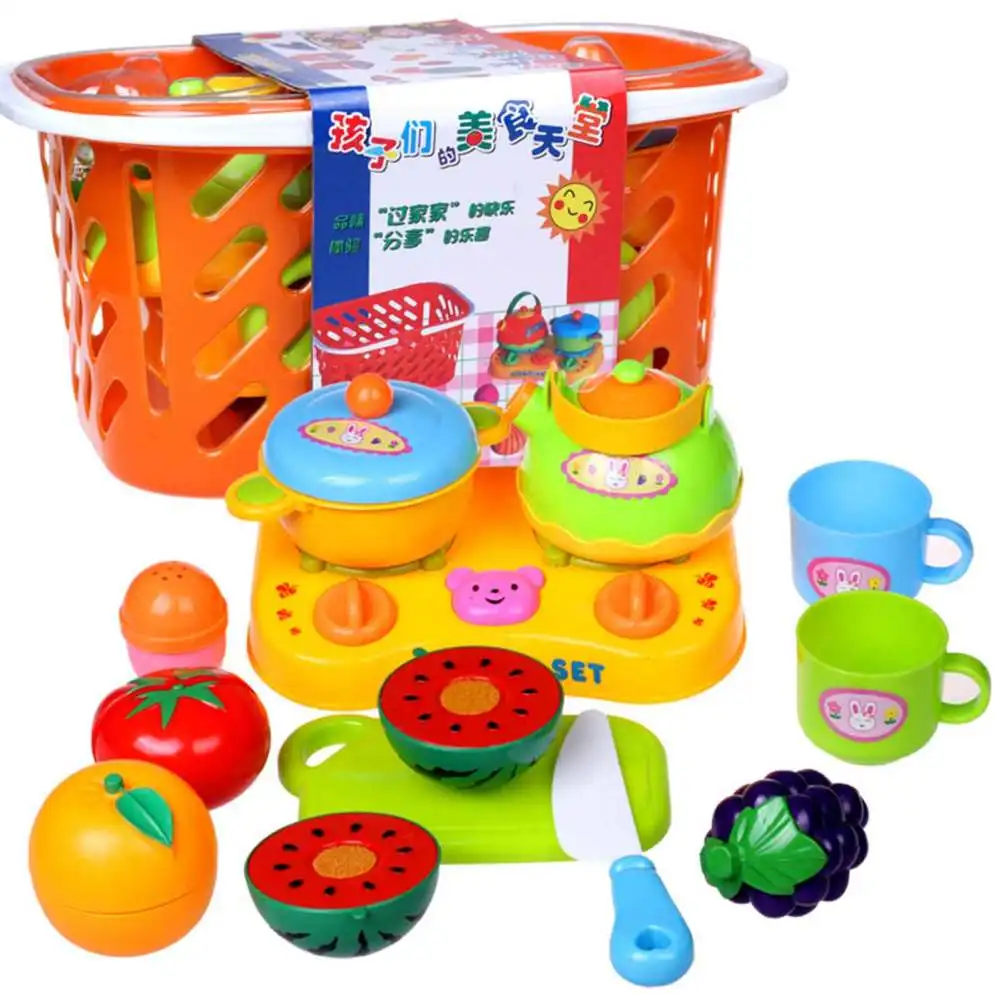 

12pcs Cutting Fruit Vegetables Pretend Play Toys With Shopping Basket Kitchen Play Food Set Educational Food Cutting Toys