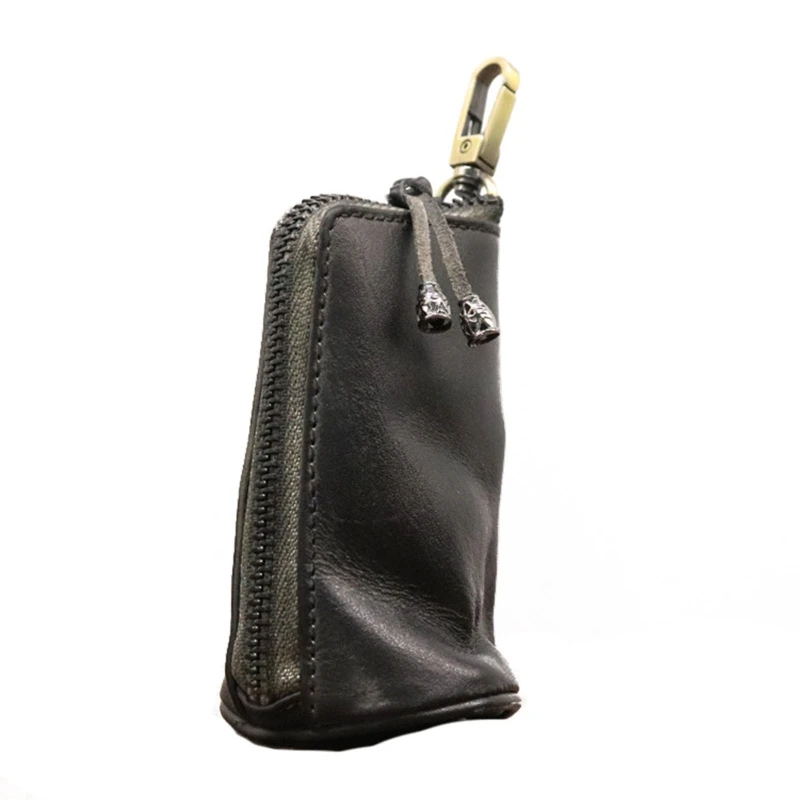 Portable Vintage Leather Keybag Holder Car for KEY Purse Bag for CASE Keychain Pouches Wallet Zipper Organizer images - 6