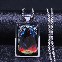 tarot glacoide black dead volcano necklace chain stainless steel glass menwomen silver color jewelry chaine homme nxs06