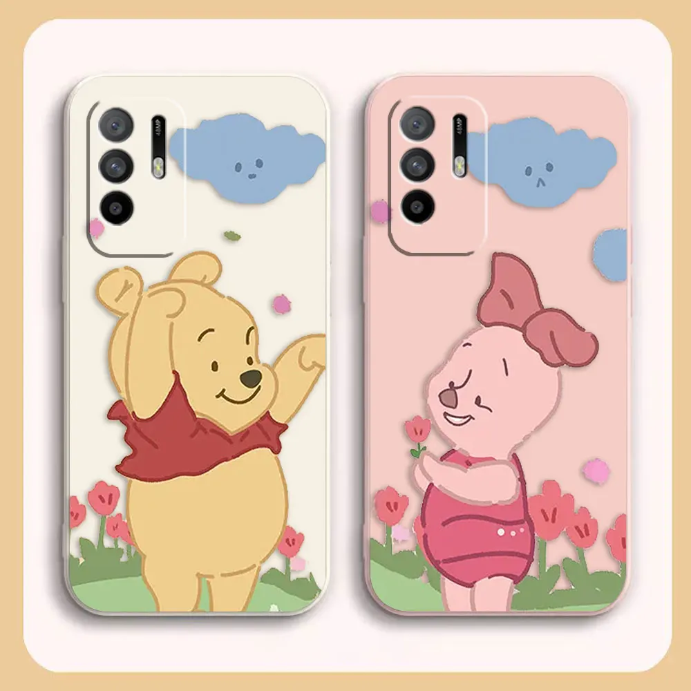 

Case For OPPO A52 A54 A55 A57 A59 A93 A83 A92S A93S 4G 5G A16 Colour Simple Liquid Silicone Case Piglet Winnie the Pooh Bear