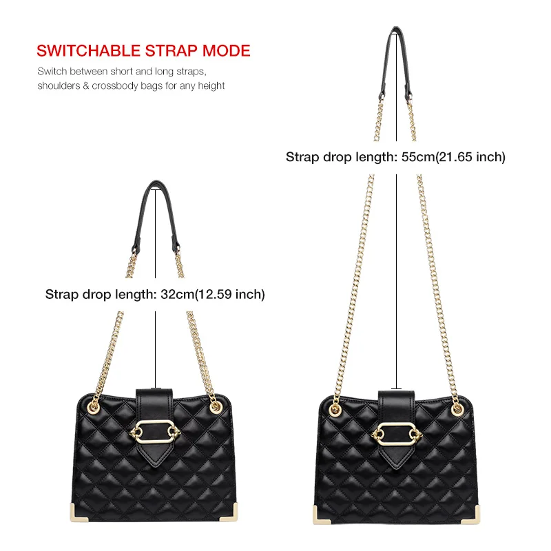 FOXER женская кожаная стеганая сумка на плечо черная классическая цепочке для