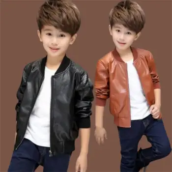 Cut Neatly Pu Fabric Childrens Clothing Minimalist Atmosphere Pocket Design Biker Mens Outerwear Leather Coat Simple 1