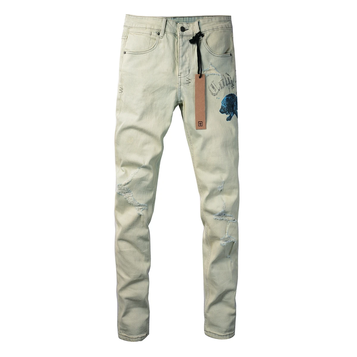Уличные мужские джинсы KSUBI в стиле ретро американские Old Light Color эластичные тонкие