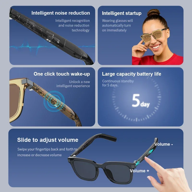 Фото G06 умные музыкальные солнцезащитные очки, наушники, беспроводная Bluetooth-гарнитура, HIFI звуковые наушники, очки для вождения, громкая связь №3