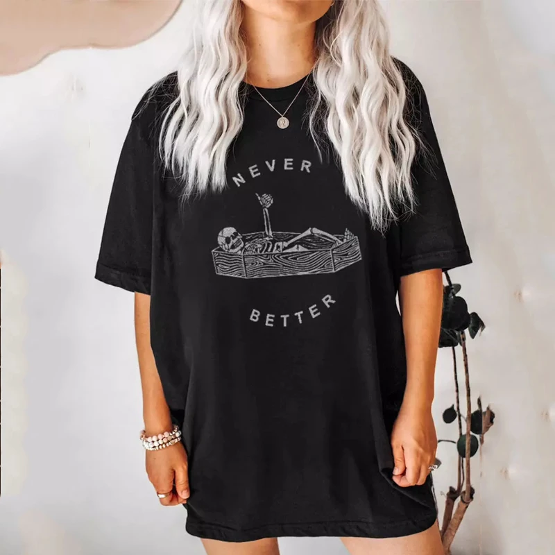 

2022 New Plus Size S-5XL Goth Y2K Funny Skeleton Women's Short-sleeved T-shirt Casual Black Fashion Top Shipping Hippie Clothes