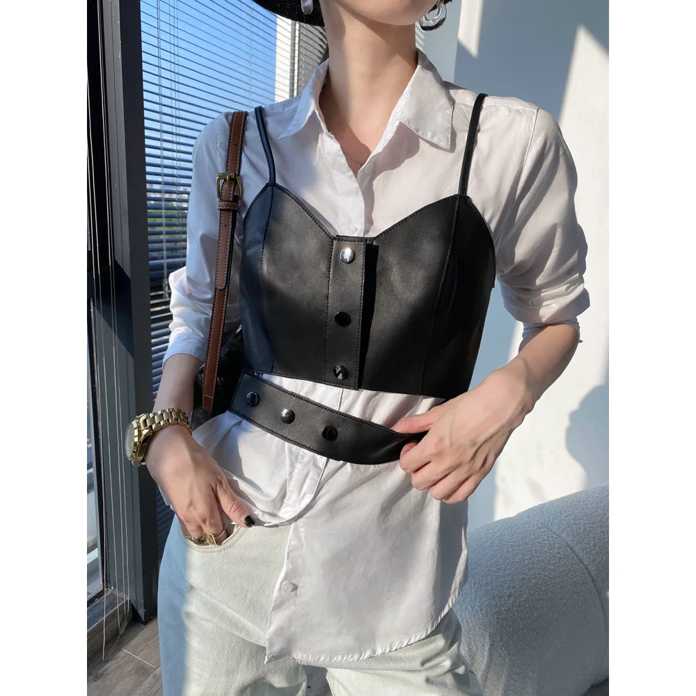 2022 Women Slim Sheepskin Tube Top Genuine Leather Vest G20
