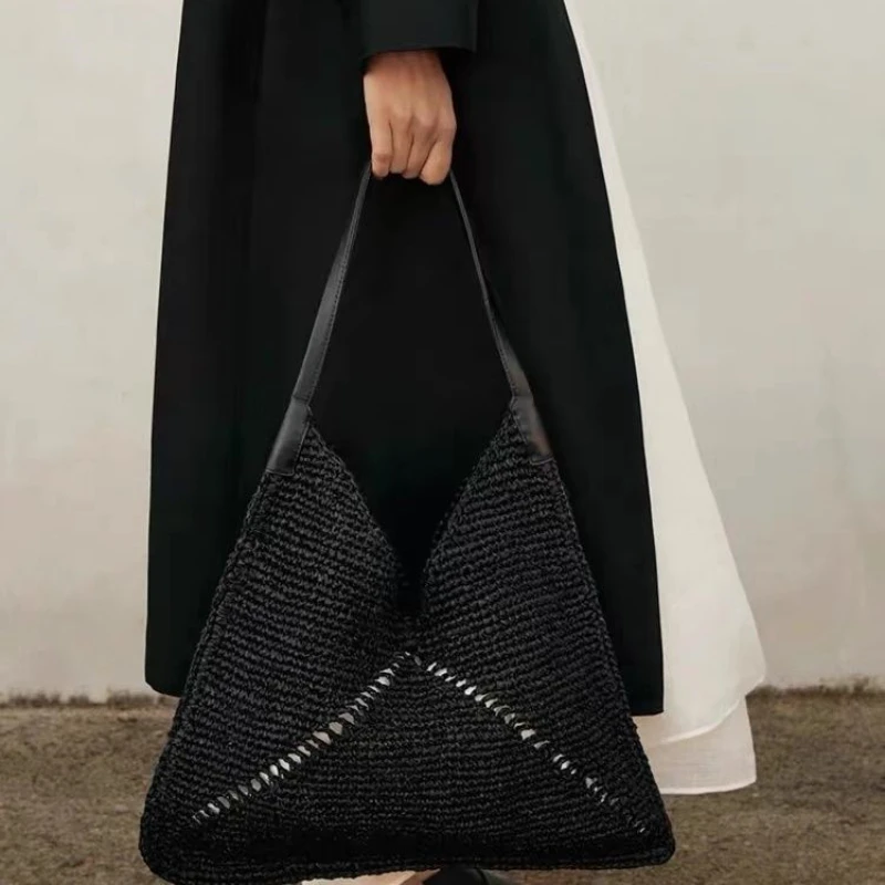 Сетчатая красная сумка-тоут с же автомобильной строчкой складная соломенная