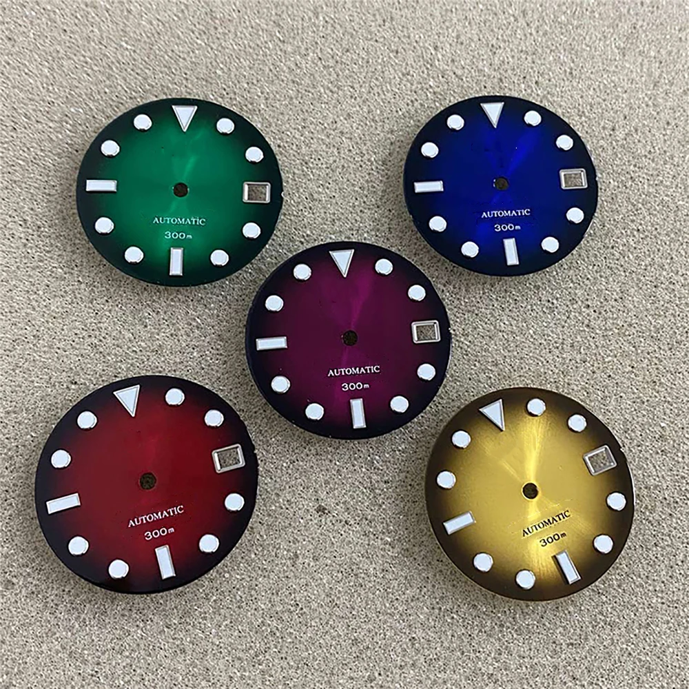 

28.5MM Sun Pattern Dial Replacement Green Luminous Watch Dial With Calendar for NH35/ NH36/4R/7S Movement