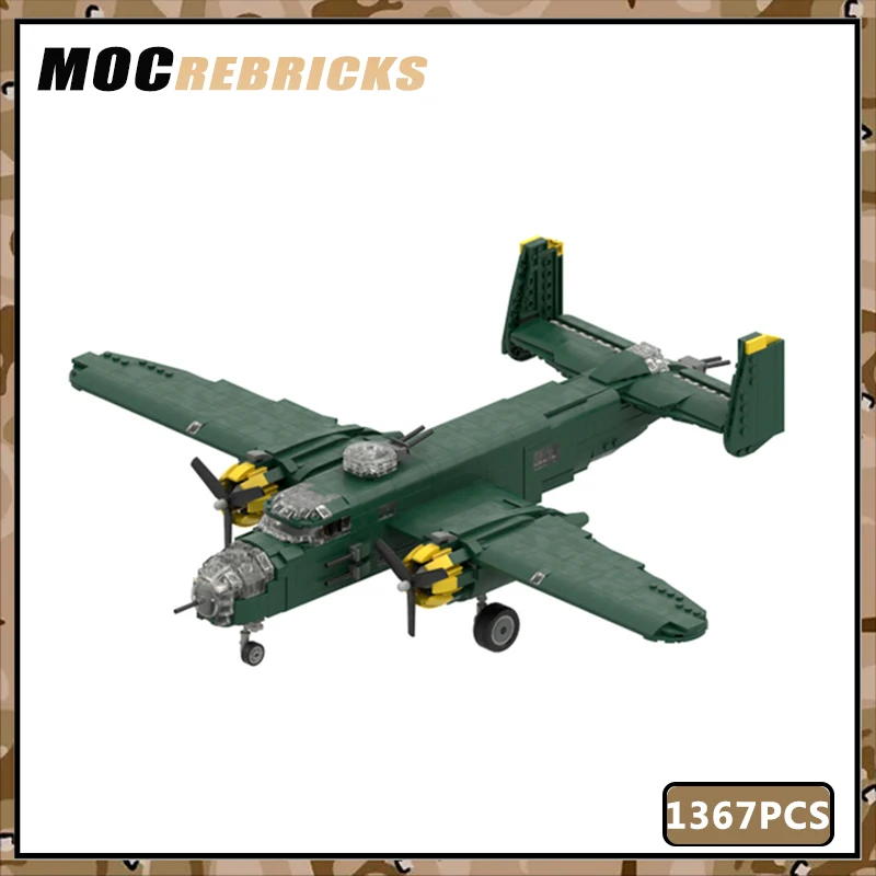 

WW2 Military Weapons North American B-25 Mitchell Medium Bomber Set MOC Building Blocks Model DIY Bricks Toys for Children Gifts