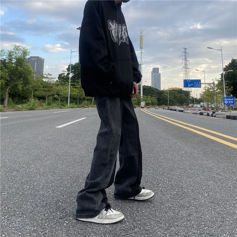 Men Jeans Retro Contrast Micro Flared Pants Loose Ladies Denim Trousers Fashion Streetwear Men Clothing Jeans Men Y2k Street Men