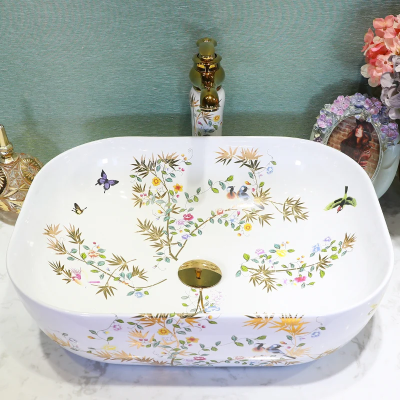 

China White Simple Flower And Bird Art Platform Basin For Home Decoration