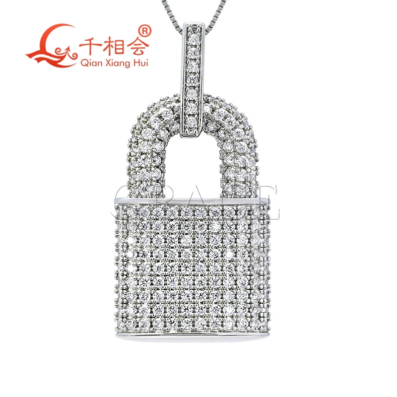 23*32mm big  lock  padlock  pendant  full round moissanite D VVS white 925 Sterling Silver  hip hop Jewelry  Engagement datting