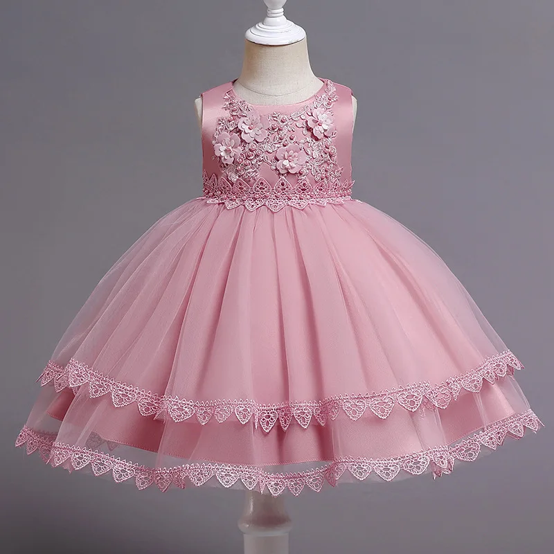 

Summer 2023 New Arrivals Girls Sleeveless O Neck Flowers White Pink Cute Roupa Infantil Menina Ball Gown Dress Custume 4-10T