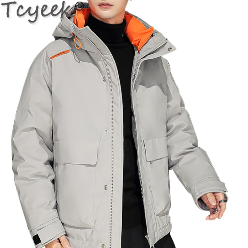

Tcyeek Casual Down Jacket Men Winter Jackets for Men Fashion Short Coat Men's Hooded Warm Jacket Loose Tooling Chaquetas Hombre