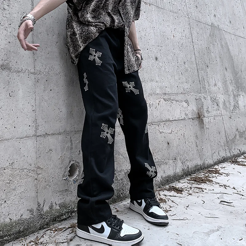 New Men's Jeans Rhinestone Jeans Loose Straight Hip Hop Jeans Designer Jeans for Men Goth Clothes
