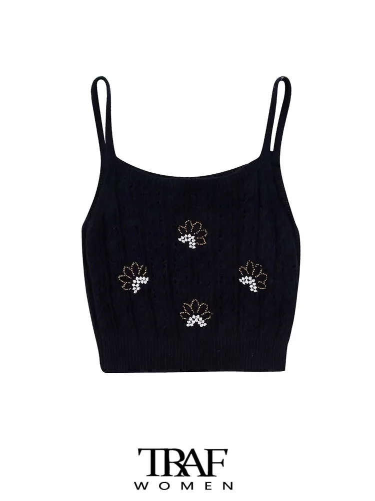 

Женская Винтажная Майка с вышивкой, круглым вырезом и бретельками