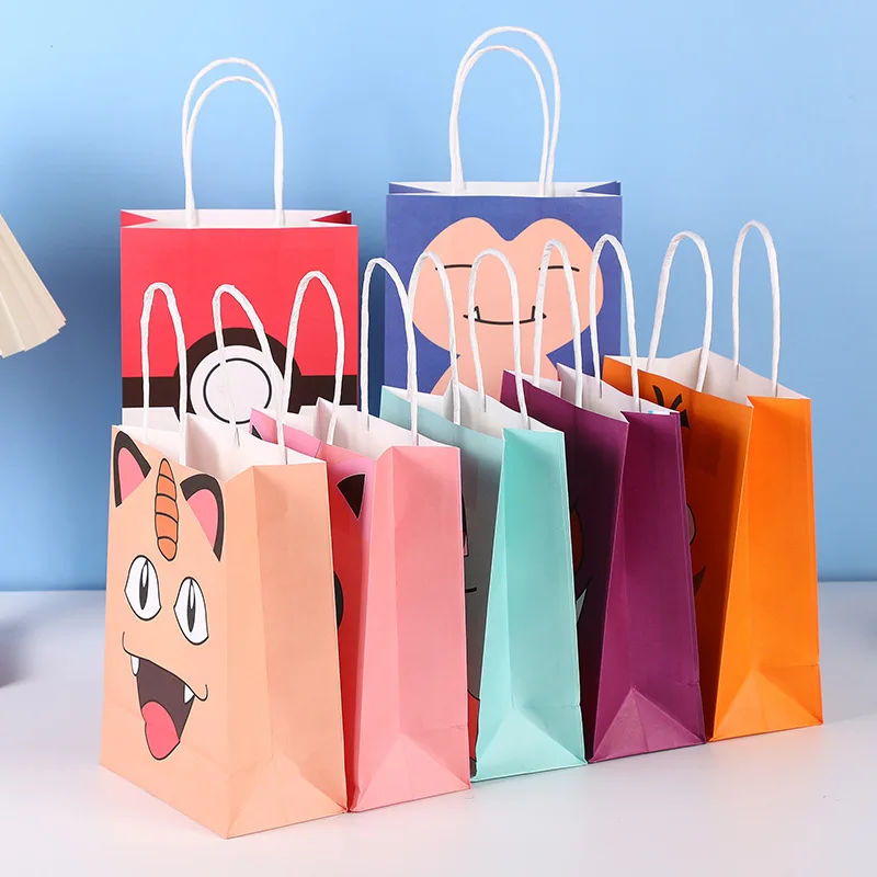 

12PCS Pokemon Anime Gift Bags Squirtle Candy Paper Bag Kraft Paper Stand Up Favor Cartoon Packing Kids Birthday Party Supplies