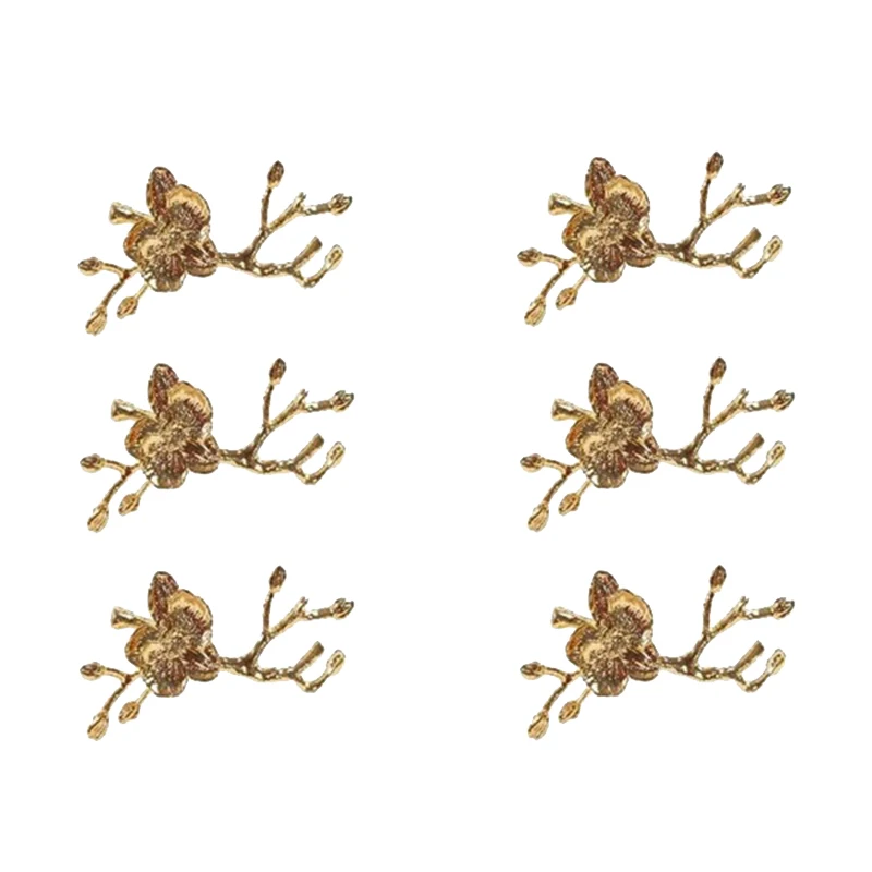 

Plum Blossom Branch Design Napkin Holder Napkin Ring Western Towel Ring Hotel Table Decoration Set of 6-Gold