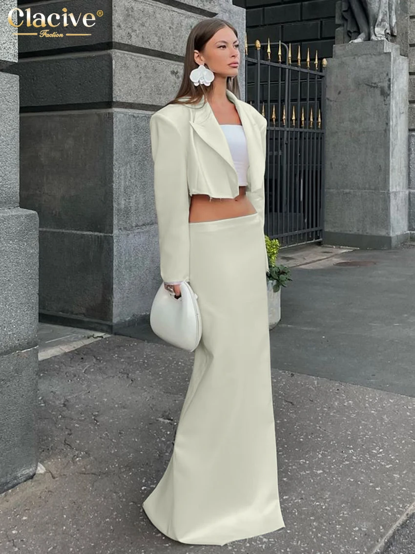 Clacive модный свободный бежевый женский комплект из двух предметов 2025 элегантный