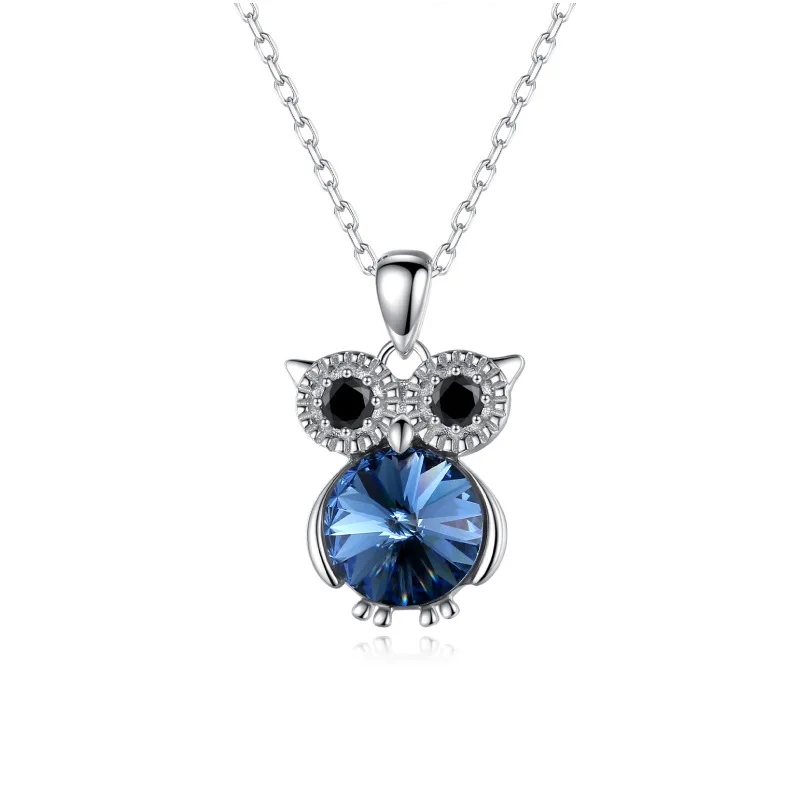 

Fashion Lucky Owl of Night Pendant Necklace Earrings Womens 925 Sterling Silve Simple Creative Crystal Lovely Animal Necklace