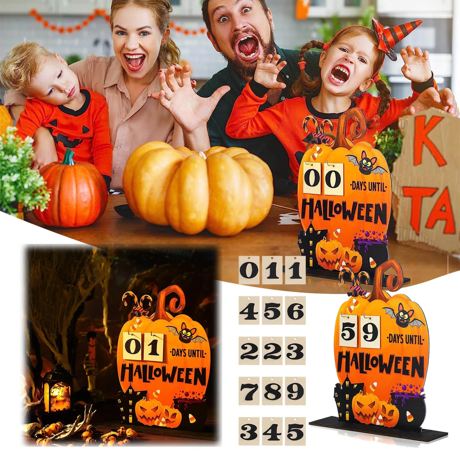 

New Halloween Advent Calendar Pumpkin Wooden Decoration Cartoon Countdown Calendar Party Gathering Halloween Festival Gifts