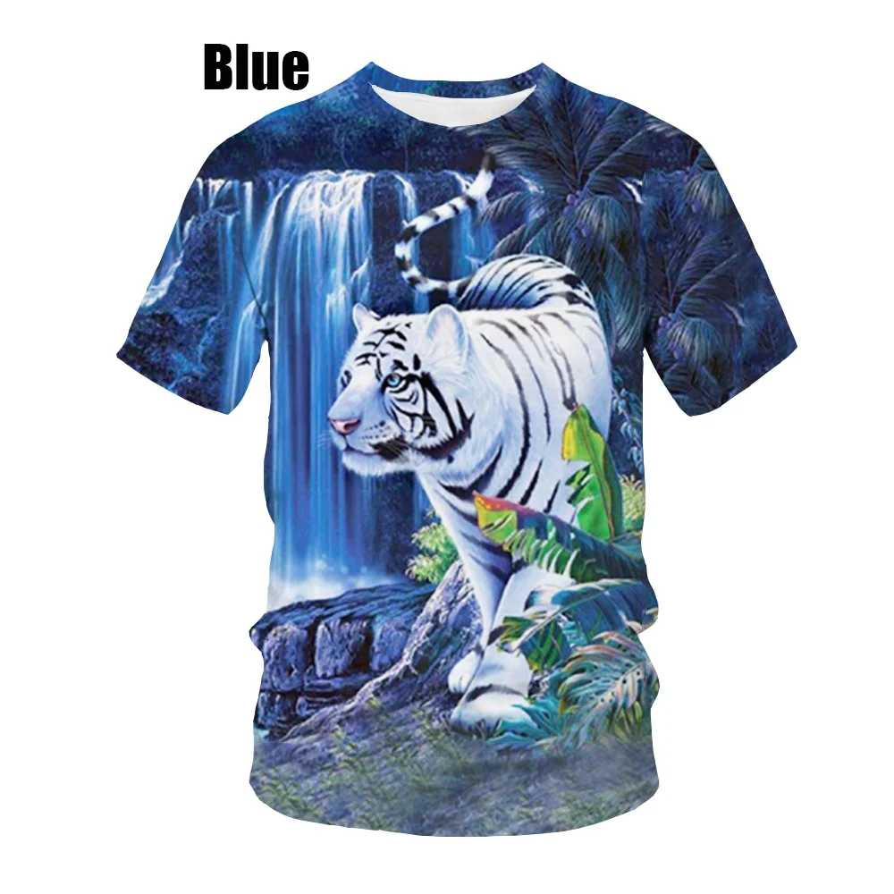 

Fierce Tiger Design Printed Short-sleeved T-shirt Street 2023 New Summer Street Round Neck Pullover Short-sleeved T-shirt