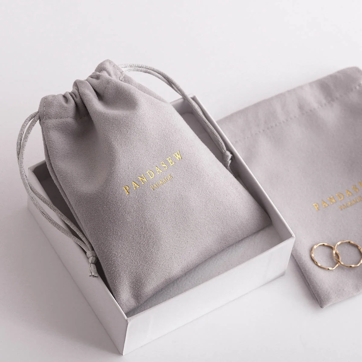 50PCS Gray 10*8cm Custom Logo Printed Velvet Jewelry Pouch Gifts Drawstring Bag