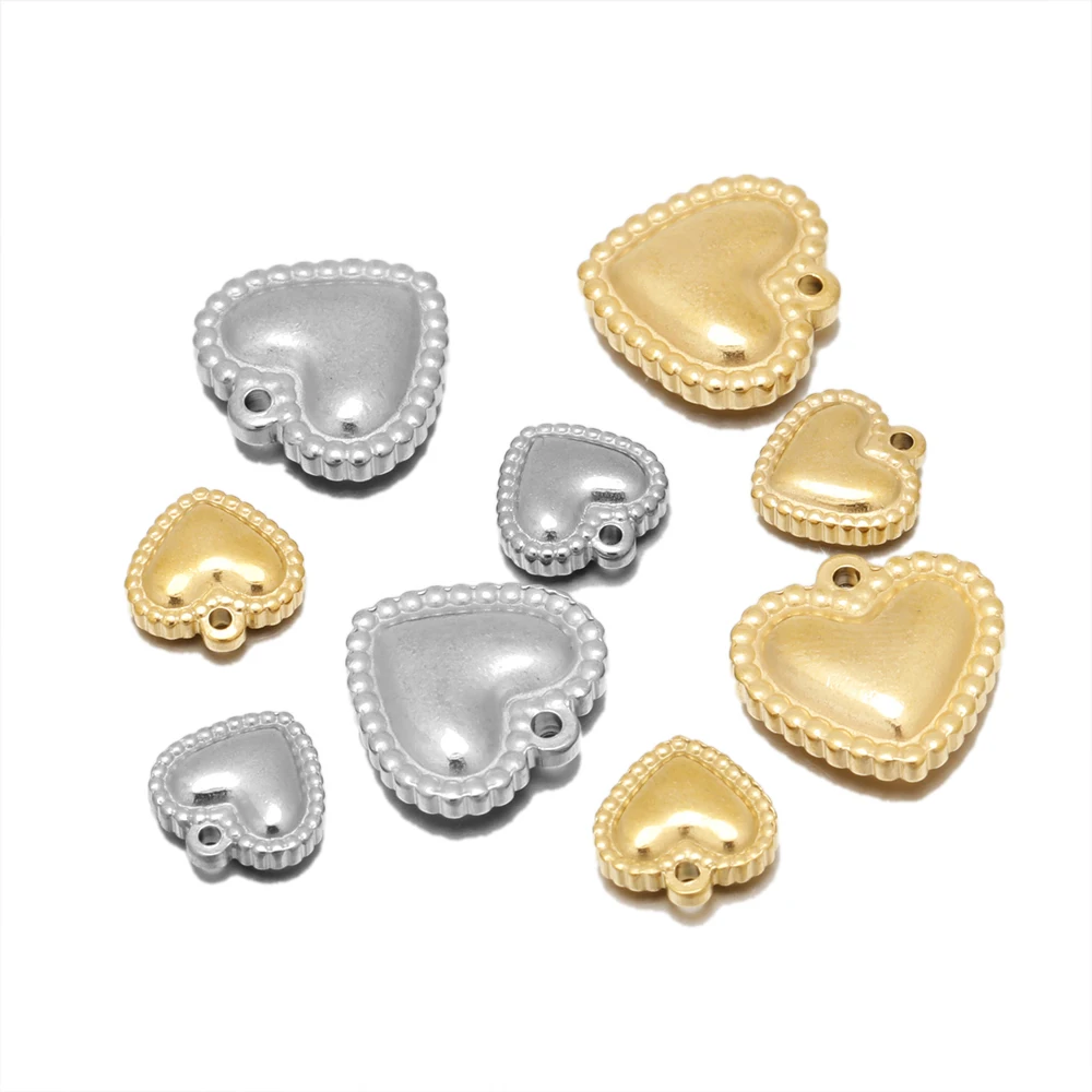 

5Pcs Stainless Steel Embossing Style Hearts Charms 10/15MM for DIY Jewelry Making Pendant Necklace Bracelet Handmade Crafts