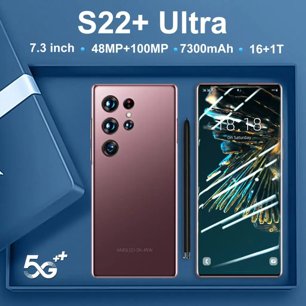 global version s22 ultra smartphone 7 3 inch 16gb1tb cellphones 7300mah 4g 5g network unlocked 100mp carema mobile phones free global shipping