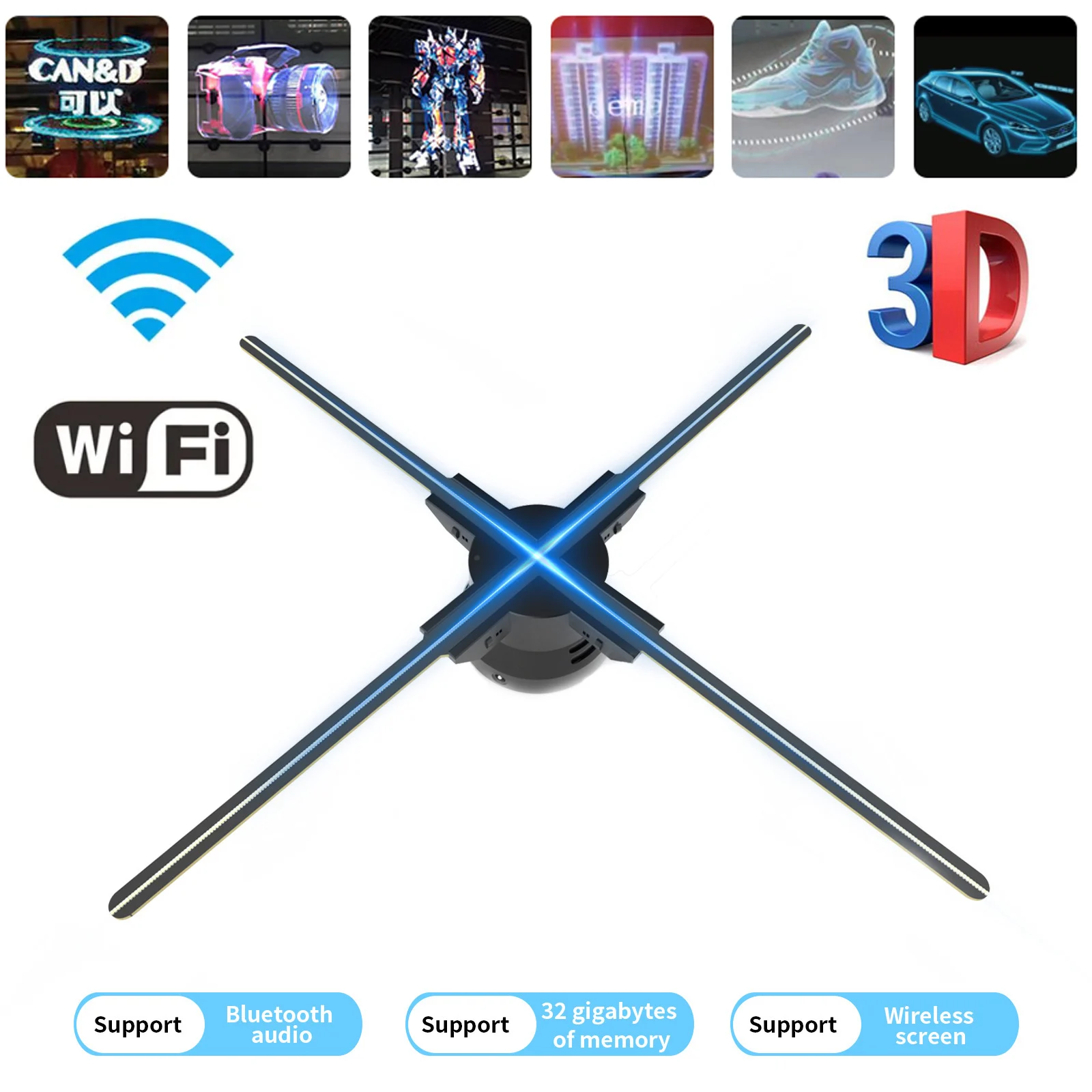 

52 см Wifi 3D веер голограмма проектор светодиодный знак голографическая лампа проигрыватель с дистанционным управлением рекламный проектор