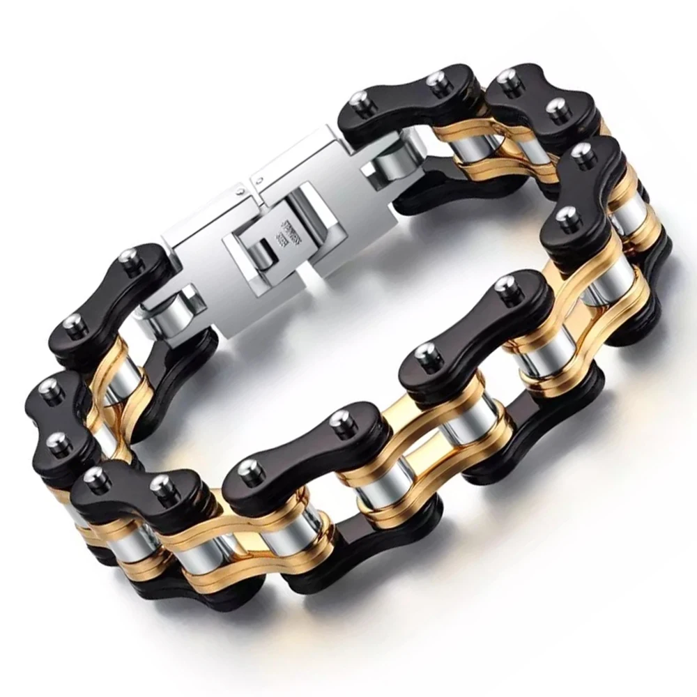 

16mm Heavy Punk Men Women Bicycle Biker Motorcycle Link Bracelet 316L Stainless Steel Bike Bracelets Gold Black Tone Jewelry