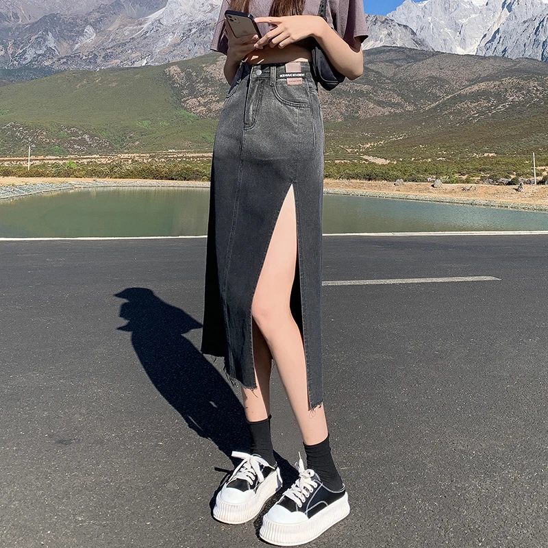 

COIGARSAM Women Skirt Spring 2022 High Waist Blue Black Skirts Dropshipping