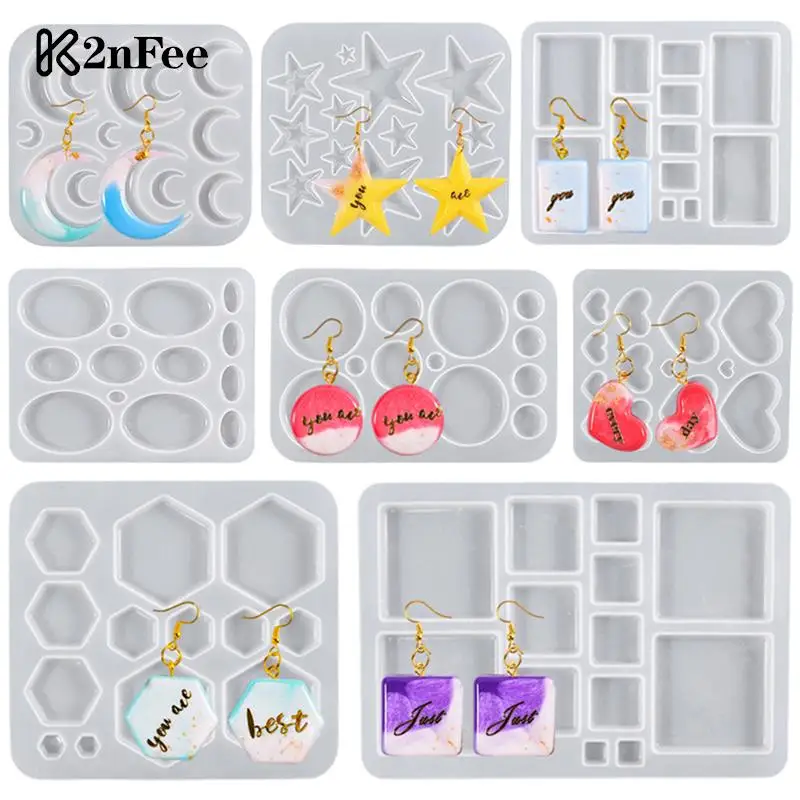 

1PCS DIY Three-dimensional Five Pointed Star Round Heart-shaped Pendant Earrings Silicone Mold Crystal Epoxy Resin Mold