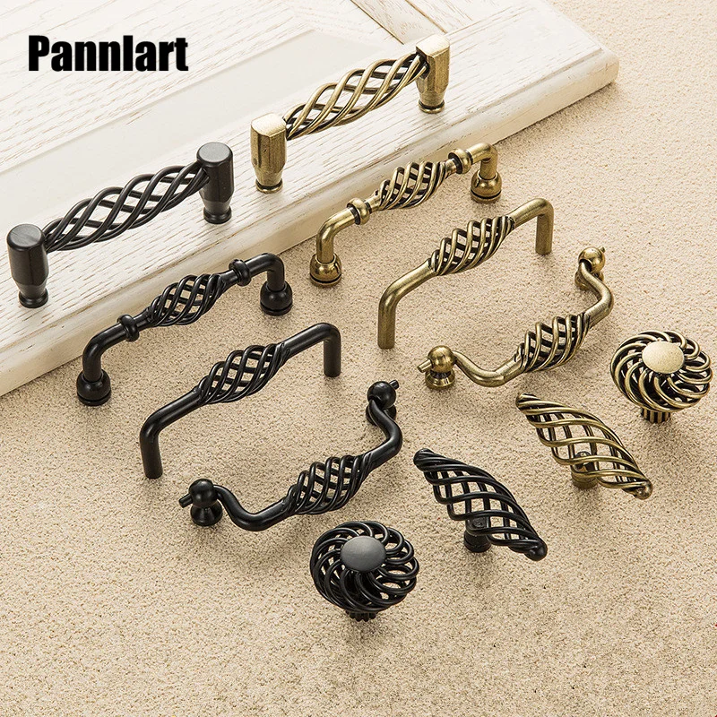 

Pannlart Vintage Bronze Black Cabinet Handles Hollow Out Birdcage Handles Drawer Knobs Cupboard Door Pulls Furniture Hardware
