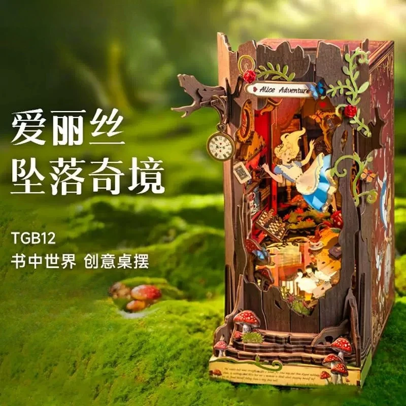 Фото Конструктор-мозаика Ruolai Alice Falling Wonderland: Сборная подставка для книг ручной работы, модель для самостоятельной сборки, подарок №1