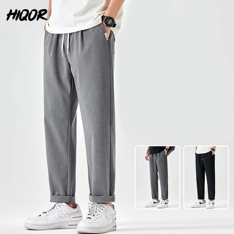 

HIQOR 2023 New Korean Straight Pant Harajuku Man's Loose England Style Drawstring Hip Hop Sports Sweatpants Men Joggers Plus 4XL