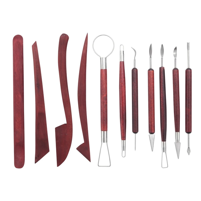 

11 Pieces Clay Sculpting Set Wooden Handle Clay Pottery Sculpting Tools DIY Wooden Clay Tools Double-Sided Carving Tool