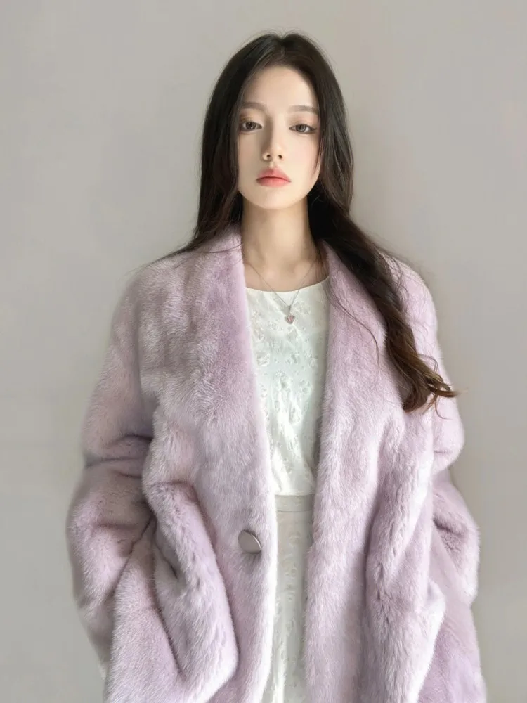 Winter Coat For Women Faux Fur Coat High-Quality Luxury Purple Long Sleeve Warm Fluffy Cardigan Korea Clothes Autumn Outwear