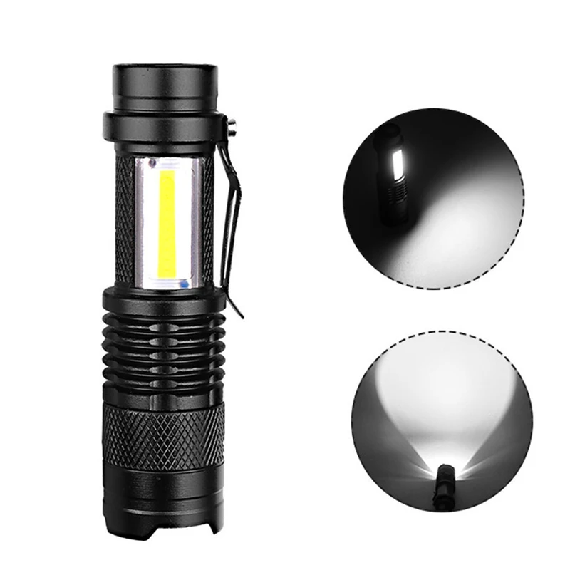 

ZK30 Built In Battery Q5 Portable Mini Led Flashlight Zoom Torch COB Lamp 2000 Lumens Adjustable Penlight Waterproof for Outdoor