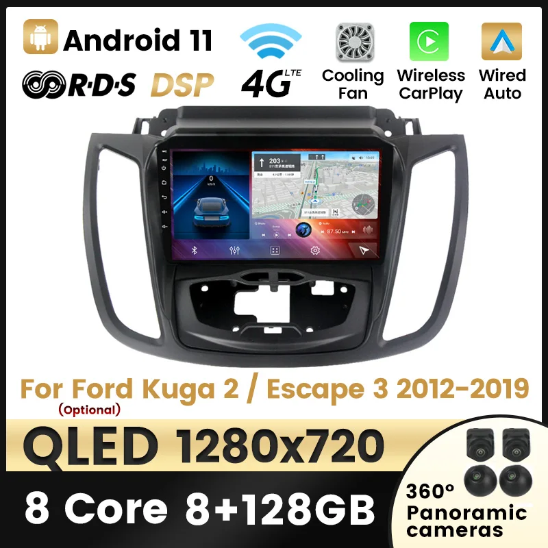 Автомобильный радиоплеер Android11 для Ford Kuga Escape 2012 2013-2019 Carplay видеонаблюдение GPS No 2din 2
