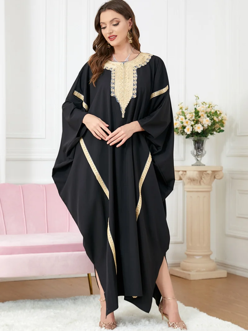 Abaya Muslim Dress Women Batwing Sleeve Loose Robe Autumn New Patchwork Elegant Boubou Dubai Islam Muslim Ramadan Dress Vestidos