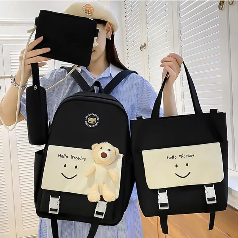 

Cartoon Bear Backpack Girl Waterproof Backpacks Fancy High School Bags For Teenage Girl Cute Travel Rucksack Multi-use Bag Set