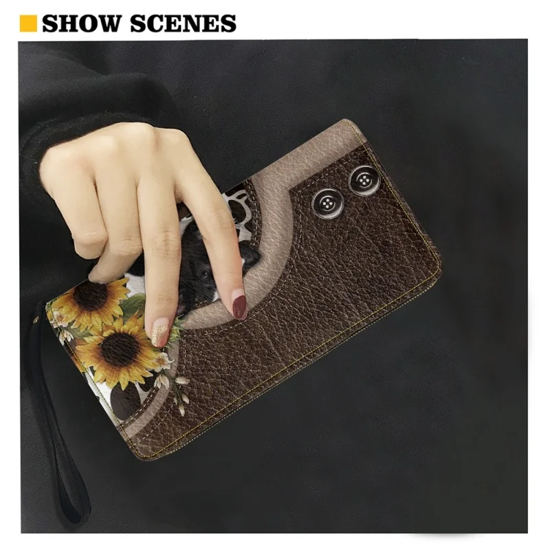 Belidome Cow Sunflower Design Gift Clutch Wristlet Women Long Wallet RFID Blocking Credit Card Holder PU Ladies Purse Handbags