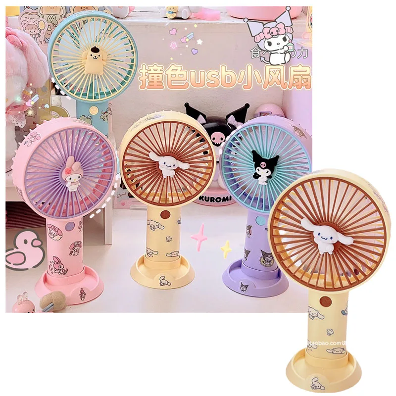 

Sanrioed мультяшный аниме My Melody Cinnamoroll Kuromi Purin Dog USB веер портативный ручной летний Настольный маленький веер DIY Наклейка